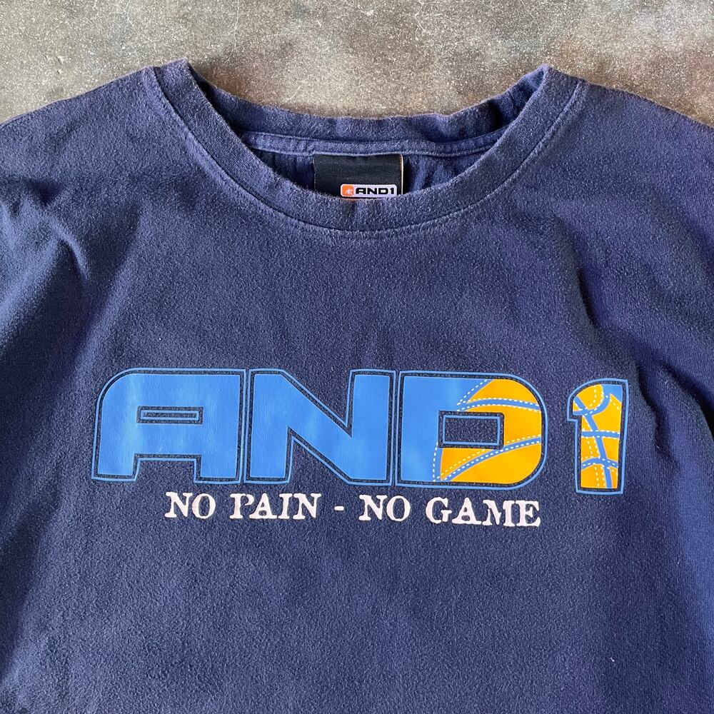 90s AND1 “No pain No game” blue novelty basketball T-shirt men’s 2XL